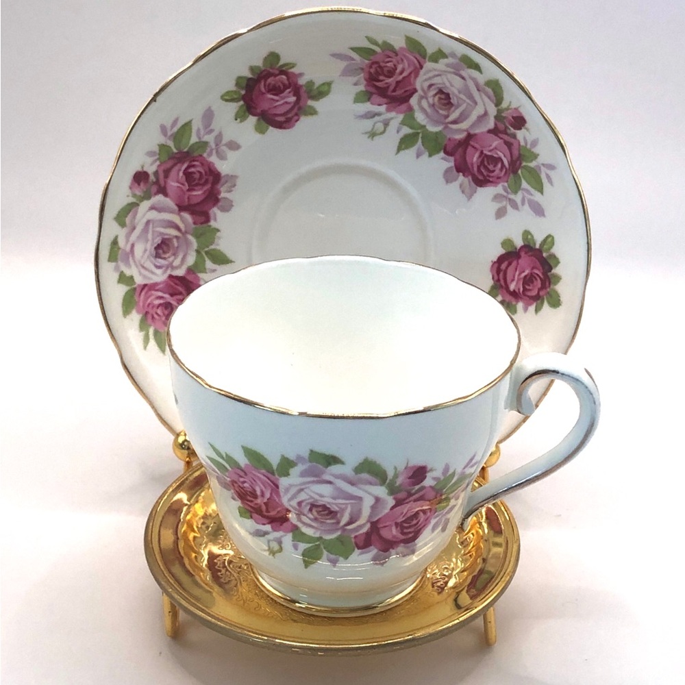 Adderley Porcelain Tea Cup & Saucer Set with Pink Rose Pattern ENGLAND